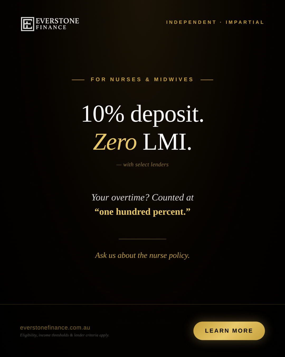 Home loans for nurses Melbourne — 10% deposit and no LMI with select lenders for Registered Nurses and Midwives earning $90,000+