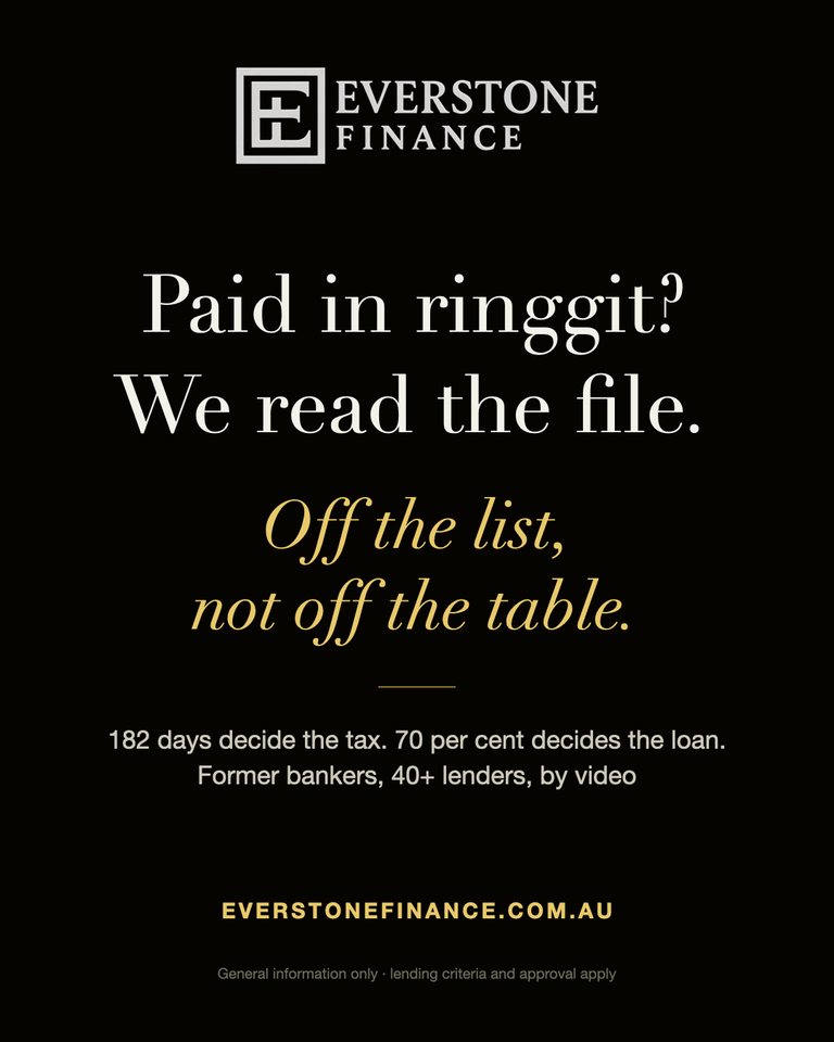 Australian expats in Malaysia: paid in ringgit, we read the file. Off the list, not off the table. 182 days decide the tax, 70 per cent decides the loan. Everstone Finance, former bankers, 40 plus lenders.