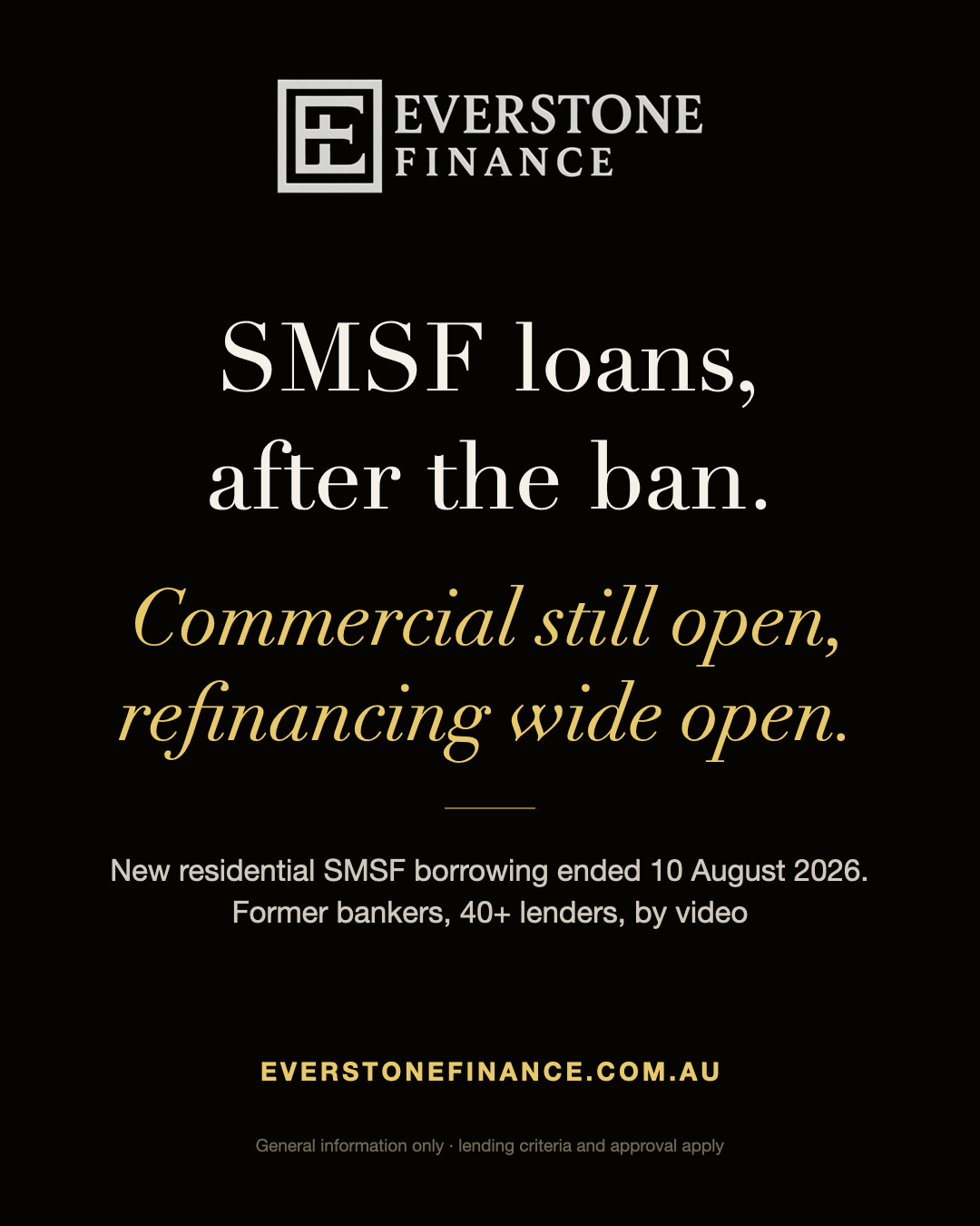 SMSF loans after the ban: commercial still open, refinancing wide open. Everstone Finance
